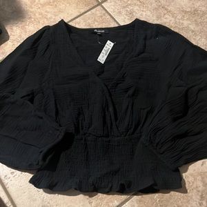 NWT Madewell Lightspun Julianne Smocked-Waist Top